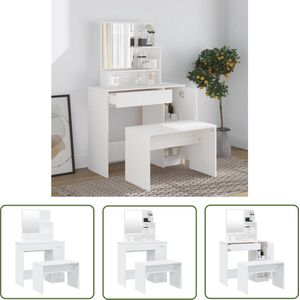 The Living Store Kaptafelset 86,5x35x136 cm wit - Kaptafel - Make-up Tafel - Dressing Table - Slaapkamer Meubel - Badkamer Meubel