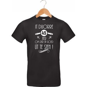 Mijncadeautje - Fryslan T-shirt It duorre 45 jier - unisex - zwart - verjaardag - leeftijd - feest - (maat XL)