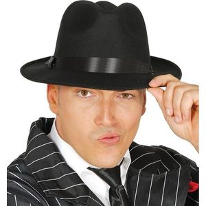 2x stuks zwarte trilby hoed/gleufhoed - Gangster/Maffia thema verkleedkleding voor volwassenen