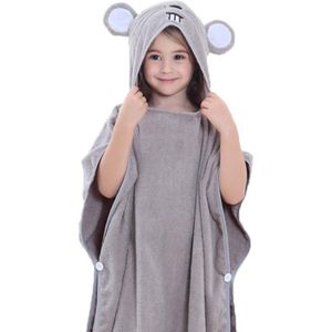 BoefieBoef 2-in-1 Muis Badponcho & Badlaken | Eco Bio Katoen Dieren Zwemponcho voor Baby, Peuter & Kind - Multifunctioneel Strandaccessoire - Duurzaam en Comfortabel - Grijs