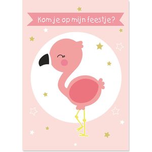 Uitnodigingen kinderfeestje met flamingo - Kinderfeestje uitnodigingen met Flamingo - UITNODIGING KINDERFEESTJE - Uitnodigingskaarten - Uitnodiging kinderfeestje meisje