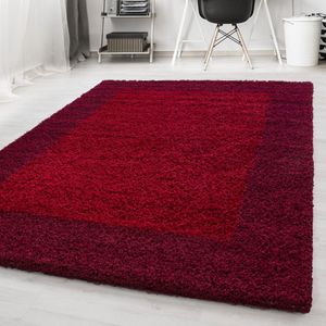 Rood Tapijt Hoogpolig Vloerkleed Kader - 120x170cm- Modern - Woonkamer - Salon - Slaapkamer - Eetkamer