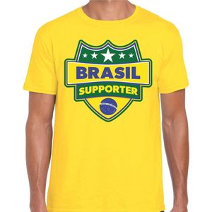 Brasil supporter schild t-shirt geel voor heren - Brazilie landen t-shirt / kleding - EK / WK / Olympische spelen outfit S