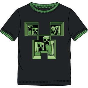 Minecraft t-shirt korte mouw - zwart - groen met creeper - maat 116 / 6 jaar