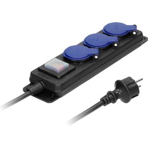 Verlengkabel met Schakelaar Waterdicht - 3 Stopcontacten - IP44 - H05RR-F - Frans Type E - 5 m