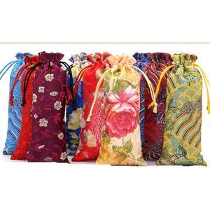 10 Stuks Trekkoord Tas Zijde Kleine Trekkoord Gift Sieraden Tas Zijde Brokaat Trekkoord Pouch Snoep Sachet Portemonnee - Sieraden Tas - Jute Tassen met Trekkoord - 8 x 24 cm