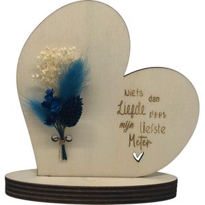 Tekstbord en droogbloemen liefste Meter | BLAUW | hart | liefste meter | cadeau meter | jij bent de liefste | meter vragen | meter worden