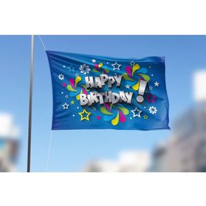 Blauwe Happy Birthday Vlag 70x100cm