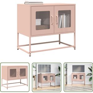 The Living Store Tv-meubel 68x39x60,5 cm koudgewalst staal roze - Tv-meubel - Dressoir - Opbergkast - Salontafel - Rozerood