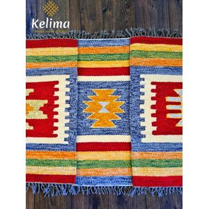 Set van drie handgemaakt Kelim vloerkleden 60 cm x 80 cm - Klassieke Wol tapijt Kilim Uit Egypte - Handgeweven Loper tapijt - Keukenmat - Tafelkleed