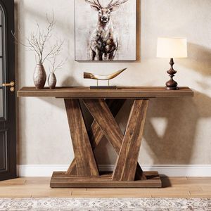 Tribesigns Sidetable - Consoletafe met Geometrisch Onderstel - Bruin - 140 x 30 x 82 cm - Console Tafel voor Hal, Woonkamer, Entree