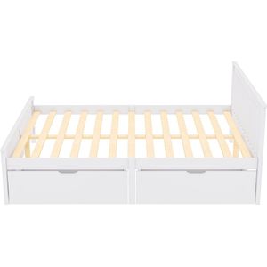 140 x 200 cm houten bed, tweepersoonsbed, jeugdbed, volwassen bed met ladekast, grenenhouten frame, wit