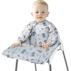 Slabbetje met mouwen Baby Mouwslabbetje Bevestigt zich aan je kinderstoel, babyslabbetje met mouwen Waterdicht voor jongens meisjes peuter voeding slabbetje schort (blauw)
