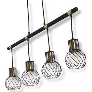 Belanian.nl -  Vintage Moderne hanglamp zwart en goud, 4 lichts voor  Eetkamer, slaapkamer, woonkamer