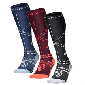STOX Energy Socks - 3 Pack Sportsokken voor Vrouwen - Premium Compressiesokken - Kleuren: Blauw-Licht Blauw - Bordeaux-Oranje - Zwart-Grijs - Maat: Large - 3 Paar - Voordeel