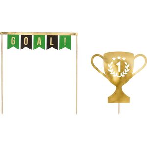 PartyDeco - Taarttopper voetbal - Taartdecoratie - Goud;Groen;Zwart - Papier -