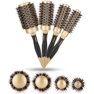 Ronde borstels voor föhnen - 4-in-1 Professioneel Anion Antistatisch Grote haarborstels Salon Styling Kam Goud en zwart (A1813-25)