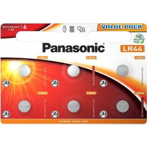 Panasonic LR44 1,5V Alkaline Knoopcel Batterij 6 stuks