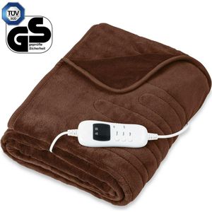 sinnlein® - Elektrische deken bruin - verwarmde deken - XXL verwarmingsdeken - 180 x 130 cm - automatisch uitschakelen - knuffeldeken - fleece deken -  - timerfunctie - 9 temperatuurstanden - wasbaar tot 40 °C - digitale display
