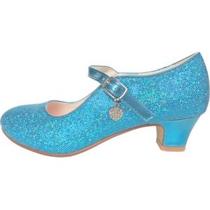 Feest schoenen blauw glitterhartje Spaanse Prinsessen schoenen - maat 34 (binnenmaat 22 cm) bij feestjurk - feestjurk - bruidsmeisje - communie