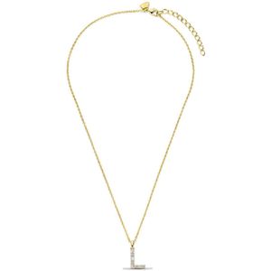 New Bling - 9NB-1456-L - zilveren ketting met letter L - zirkonia steentjes - 925 sterling silver - gold plated