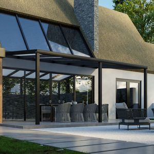 Pratt & Söhne terrasoverkapping 6x3.5 m - Overkapping tuin met opaal polycarbonaat voor zonwering - Veranda van aluminium en weerbestendig - Antraciet