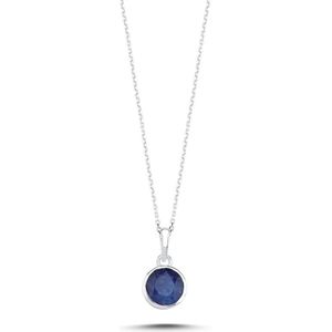 925 Sterling Zilveren Ketting met Ruwe Saffier en 9mm Ronde Natuursteen – Symbool van Kracht en Wijsheid