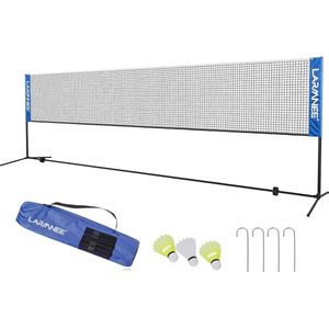 Badmintonnet, tennisnet, 3 m, 4 m, 5 m in hoogte verstelbaar, set bestaande uit net, 3 x shuttle, stabiel ijzeren frame en transporttas, voor binnen en buiten