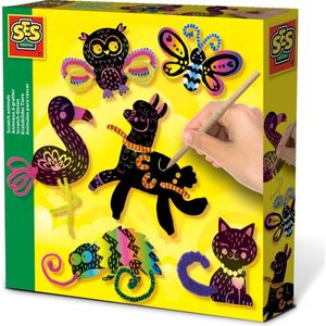 SES - Scratch dieren - 6 scratch figuren - met kras pen en gekleurd chenilledraad
