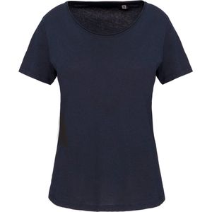 T-shirt Dames XL Kariban Kraag met onafgewerkte rand Korte mouw Navy 100% Katoen