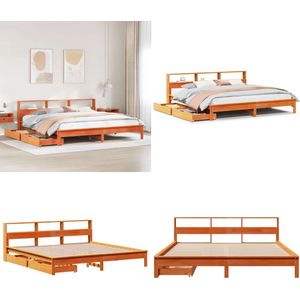 vidaXL Bed met boekenkast zonder matras grenenhout wasbruin 180x200 cm - Boekenkastbed - Boekenkastbedden - Bed - Eenpersoonsbed
