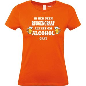 Dames T-shirt Ik heb geen Ruggengraat als het om Alcohol gaat | Oktoberfest dames heren | Carnavalskleding heren dames | Foute party | Oranje dames | maat XS
