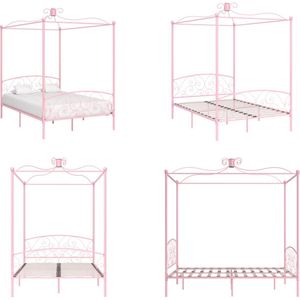 vidaXL Hemelbedframe metaal roze 120x200 cm - Bedframe - Bedframes - Bed - Bedden