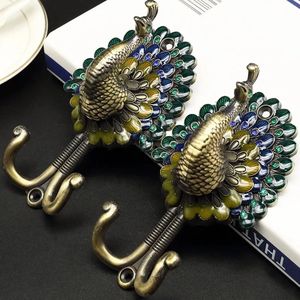 Antieke Pauw Wandhaken - Vintage Muurhanger - Organizer - Pauw Gordijnhaken - Wandmontage - Ophanghaken - Peacock Wall Hook - Set Van 2 -