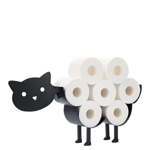 Sanics Reserverolhouder Staand - WC Papier Houder Hangend - Wandhouder - Kat - Zwart - Dieren - Hangend