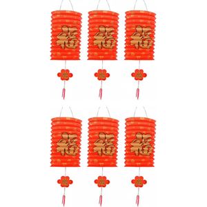 Chinese gelukslampion - 6x - crepe papier - 20 cm - Aziatisch thema - rood