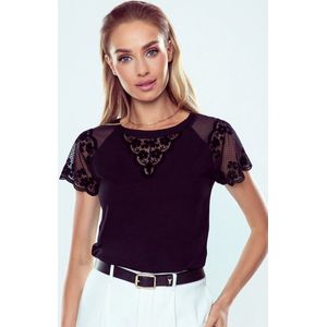 Eldar Fabiola elegante blouse met een decoratieve halslijn en mouwen - Zwart XXL