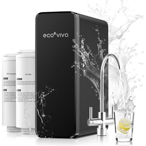 Ecoviva Waterfilter RO600 - Omgekeerde Osmose Waterfiltersysteem - 600Gpd - 8-Traps Filtratie Osmosesysteem - Ro-Membraan - 2,5:1 Zuiver tot Afvoerverhouding - Zwart