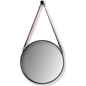 Frye Wandspiegel - ø45 cm - Zwart/Bruin - Metaal - spiegel rond, spiegel goud, wandspiegel, wandspiegel rechthoek, wandspiegel industrieel, wandspiegel zwart, wandspiegel rond, wandspiegels woonkamer, decoratiespiegel