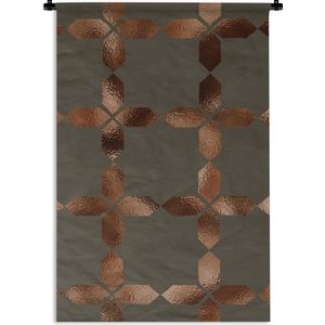 Wandkleed Luxe patroon - Luxe patroon met bronzen vierkanten op een donkere achtergrond Wandkleed katoen 120x180 cm - Wandtapijt met foto XXL / Groot formaat!