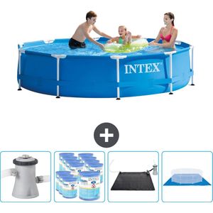 Intex Rond Frame Zwembad - 305 x 76 cm - Blauw - Inclusief Pomp Filters - Solar Mat - Grondzeil