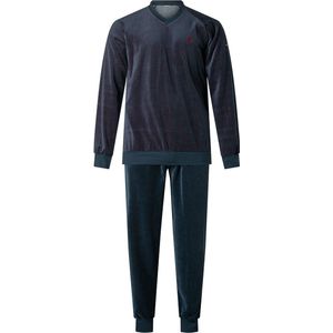 Gentlemen velours Heren pyjama - V-hals - Marine - XXL - Blauw.