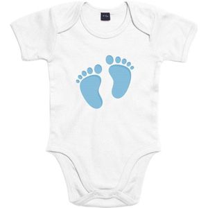 Romper - Voetjes - Blauw - Tekst Romper -Kraamkador - Unisex - Baby - maat 74/80