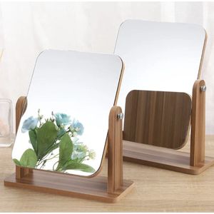 Verstelbare houten frame tafelspiegel met standaard Bureauspiegel met standaard Cosmetische spiegel Cosmetische spiegel Opvouwbare HD Rechthoek Vrijstaande badkamerspiegel Wandspiegel (geel)
