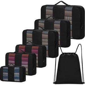 Verpakking kubussen 7 sets - reiskoffers organizer tassen - compressie zakken - waterdichte rugzak - travel essentials tas - plunjezakken carry on bagage - zwart