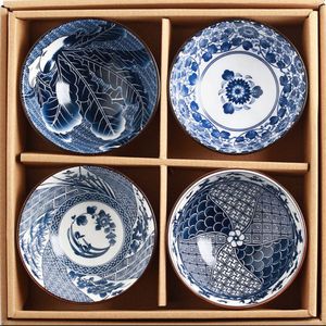 Servies set met 4 kommen met Japans design - Keramieke schaaltjes - Kommetjes voor rijst, saus, yoghurt etc.