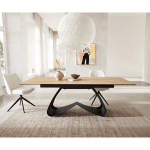 Eetkamertafel Edge keramiek Laminam® Sabbia eiken kleur 180-220x100 W-frame zwart uitschuifbaar