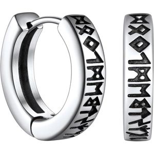 Hoop oorbellen met Noorse runen - Roestvrij staal / goud / zwart (inclusief geschenkdoos)