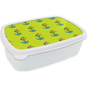 Broodtrommel Wit - Lunchbox - Brooddoos - Bloemen - Vazen - Patronen - 18x12x6 cm - Volwassenen