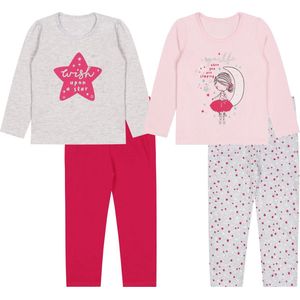 2x Grijs-roze pyjama met sterren / 6-7 jaar 122 cm